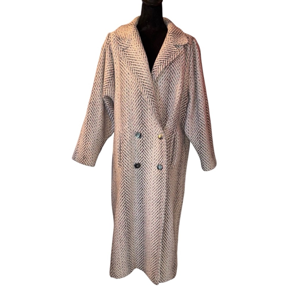 Fashions By JILL Wool Double Breasted Pleated Full Length Overcoat Pink/Grey